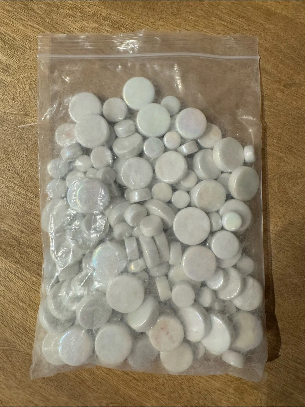 Iridescent White Round Flat Back Mosaic Tiles